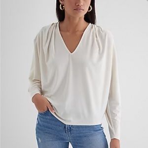 Express V-Neck Long sleeve pleated shoulder top